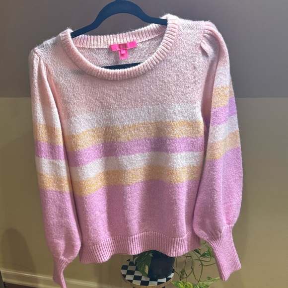 Lilly Pulitzer women’s size ex large ritza pink striped sweater ballon sleeve - Picture 4 of 10